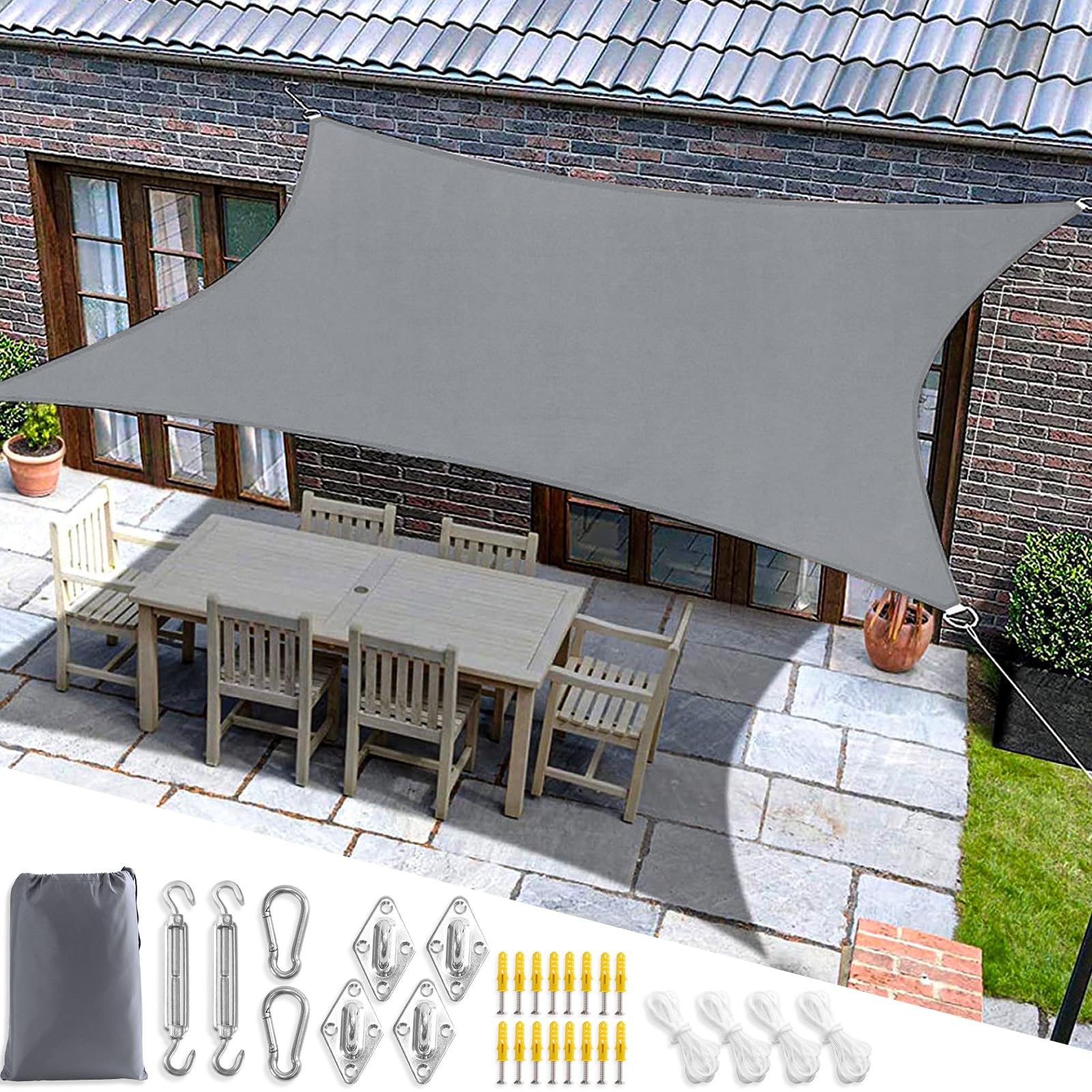 Mokani Sun Shade Sail for Garden, 3x3m Rectangle Sunscreen Awning Canopy, Waterproof Shade Sails with Accessories, 95% UV Block Sail Shades, Sun Shades for Garden Outdoor Patio Party Pergola Balcony