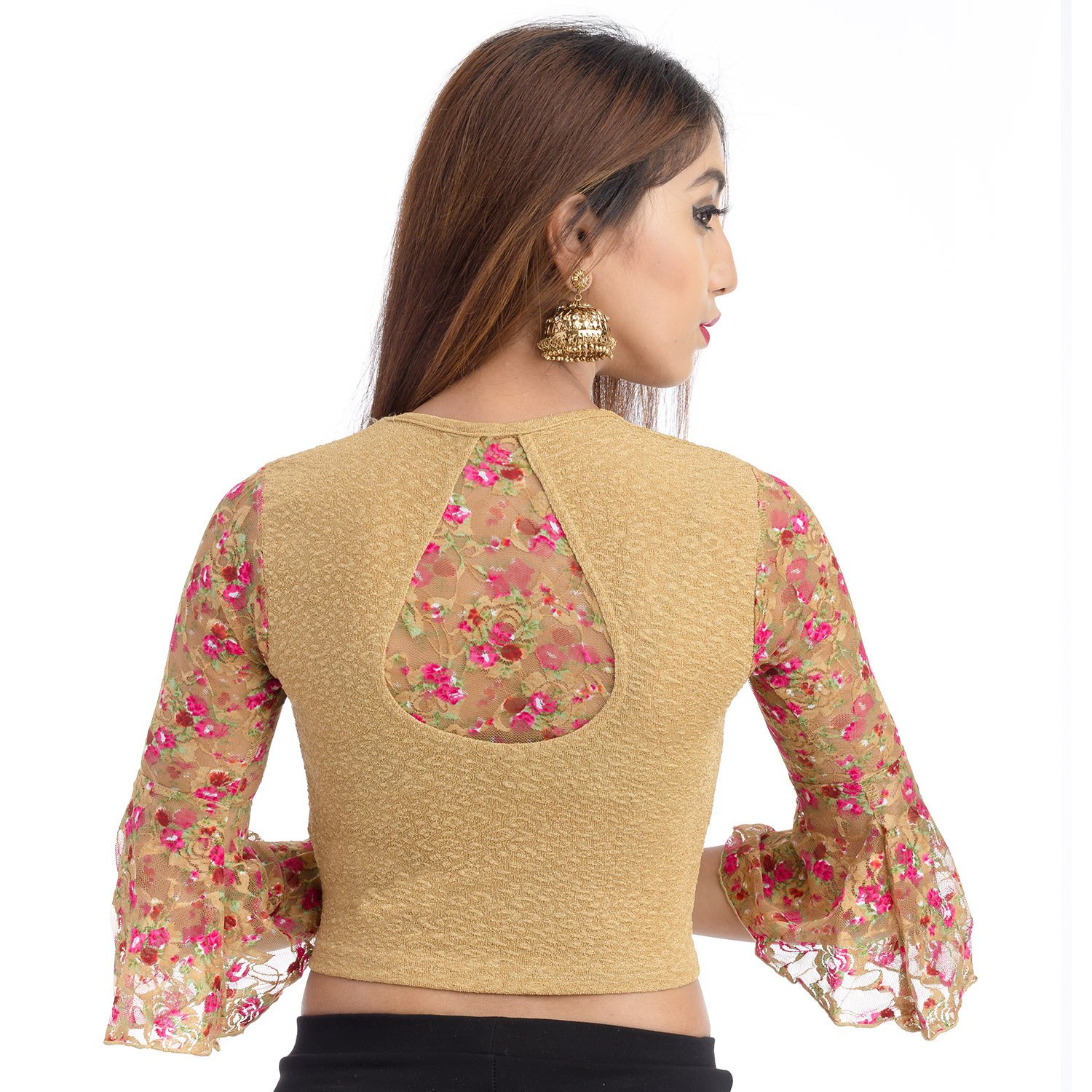 lionize women's lycra round neck 3/4th sleeves stretchable readymade blouse