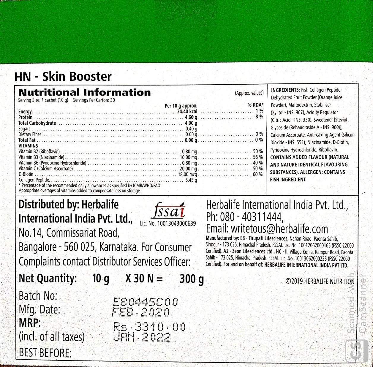 price of herbalife skin booster