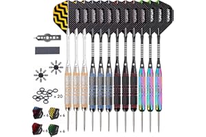 Turnart Darts Metal Tip Set - Steel Tip Darts Darts Set Professional Metal Darts Dart Board Set 12 Pcs 24 Gram 20 O-Rings Aluminum Darts Shafts 24 Extra Flights Darts Tool