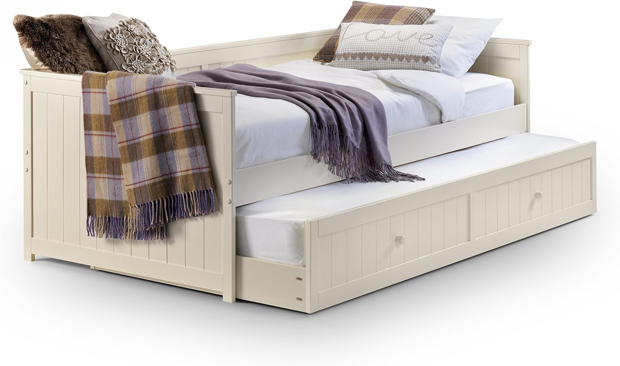 Julian Bowen Jessica Day Bed, Underbed & 2 Premier Mattresses, Stone White, Single