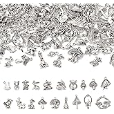 Craftdady 114Pcs Tibetan Style Rabbit Mushroom Alloy Pendants Tibetan Antique Silver Rabbit Charms Mushroom Metal Dangle Charms for DIY Earring Bracelet Keychain Lanyard Jewelry Making Hang Ornament