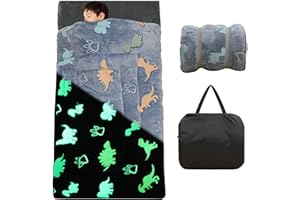 VIVILINEN Kids Sleeping Bag for Girls Boys Glow in The Dark Toddler Slumber Bag Luminous Soft Sleepover Bag Nap Mat Preschool Daycare Kindergarten Slumber Sack with Pillow Pocket