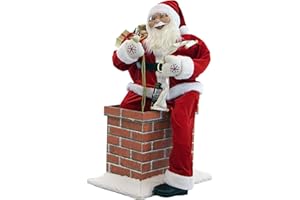Fraser Hill Farm 4-ft. Santa Claus in Chimney Animatronic with List and Toy Sack, Indoor Animated Holiday Home Decor, Moving Christmas Decoration with Music
