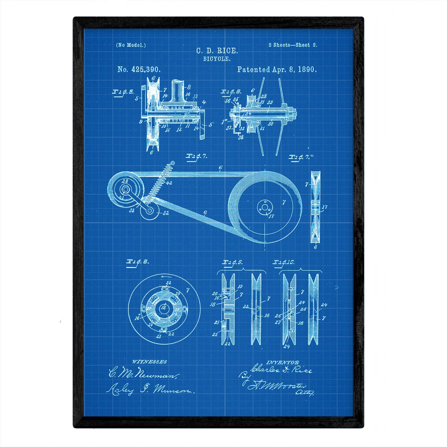 Nacnic patent Bicycle Poster Art 3. design patent with old A3 size with blue background