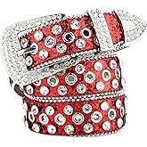 VJK Women Rhinestone Belt for Jeans, Western Cowgirl Bling Studded Belt Crocodile Grain Luxury Strap Leather Sparkle Sequin Leather Diamond Punk for Jeans Pants Dresses