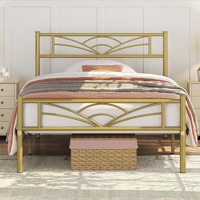 Yaheetech 3ft Single Bed Metal Slatted Frame Cloud Headboard Antique Gold
