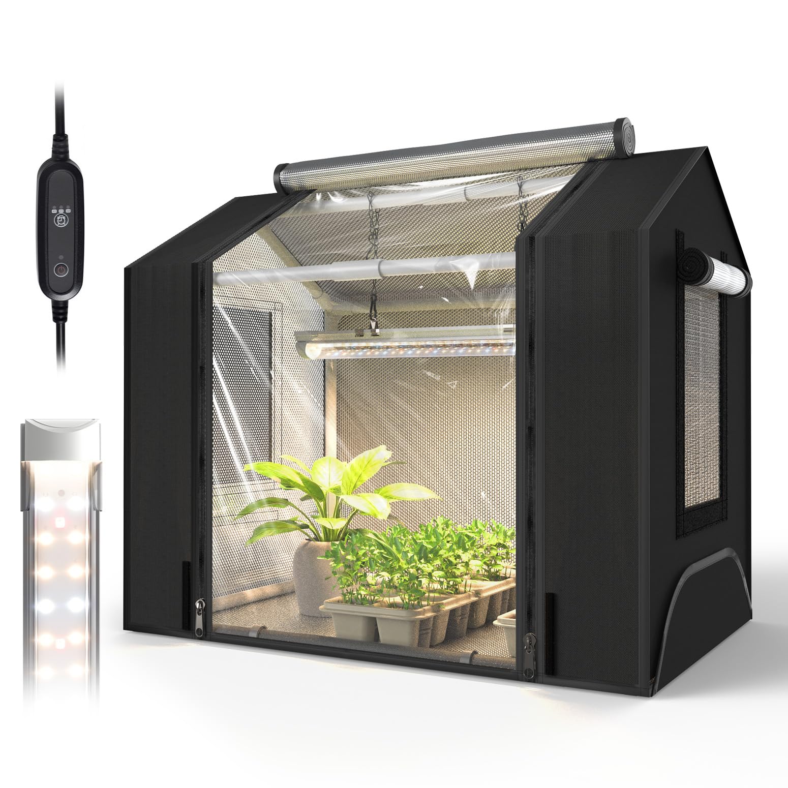 View 1 of ***MISSING PARTS***
Bstrip Indoor Greenhouse with Grow Light, GM3 Mini Grow Tent with Oxford Fabric, Waterproof Base Mat&Ventilation Window for Seed Starting&Plant Growth, 18W Grow Light with Timer, 23.8"x15.7"x20.5"