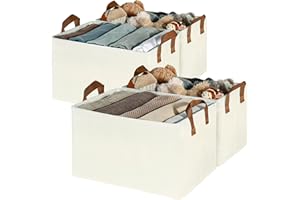 GRANNY SAYS Storage Bins with Metal Frame, Closet Organizers and Storage Boxes Large, Clothes Storage Baskets for Organizing Toys Shirts Towels Sheets, Ivory, 4-Pack