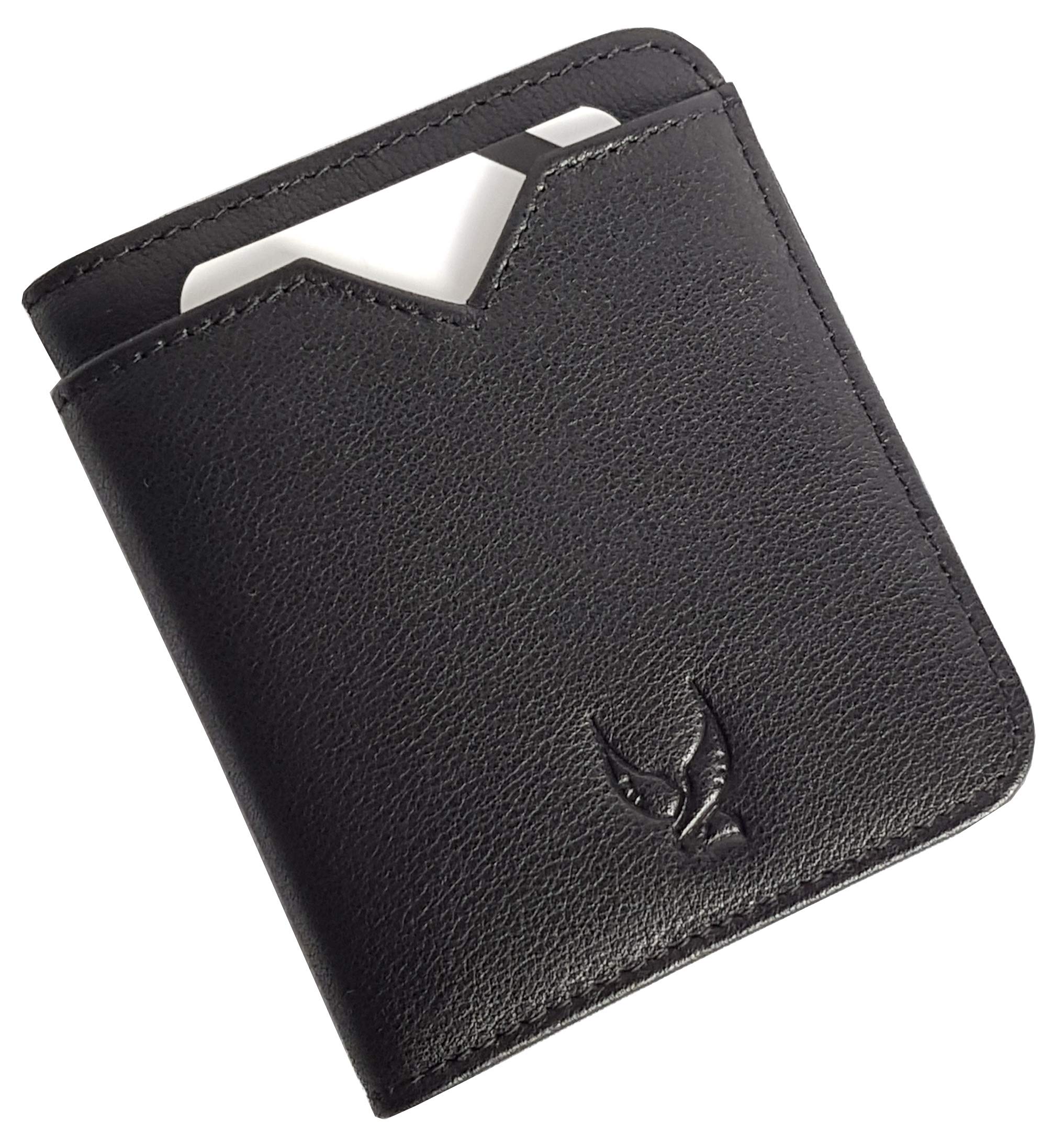 Falcon Vault - RFID Blocking Bifold Men’s Wallet - Slim Genuine Italian Leather Wallet for Men – 13.56 MHz RFID Protection - Compact Design - Hold Upto 9 Cards - Prevents Identity Theft - Black