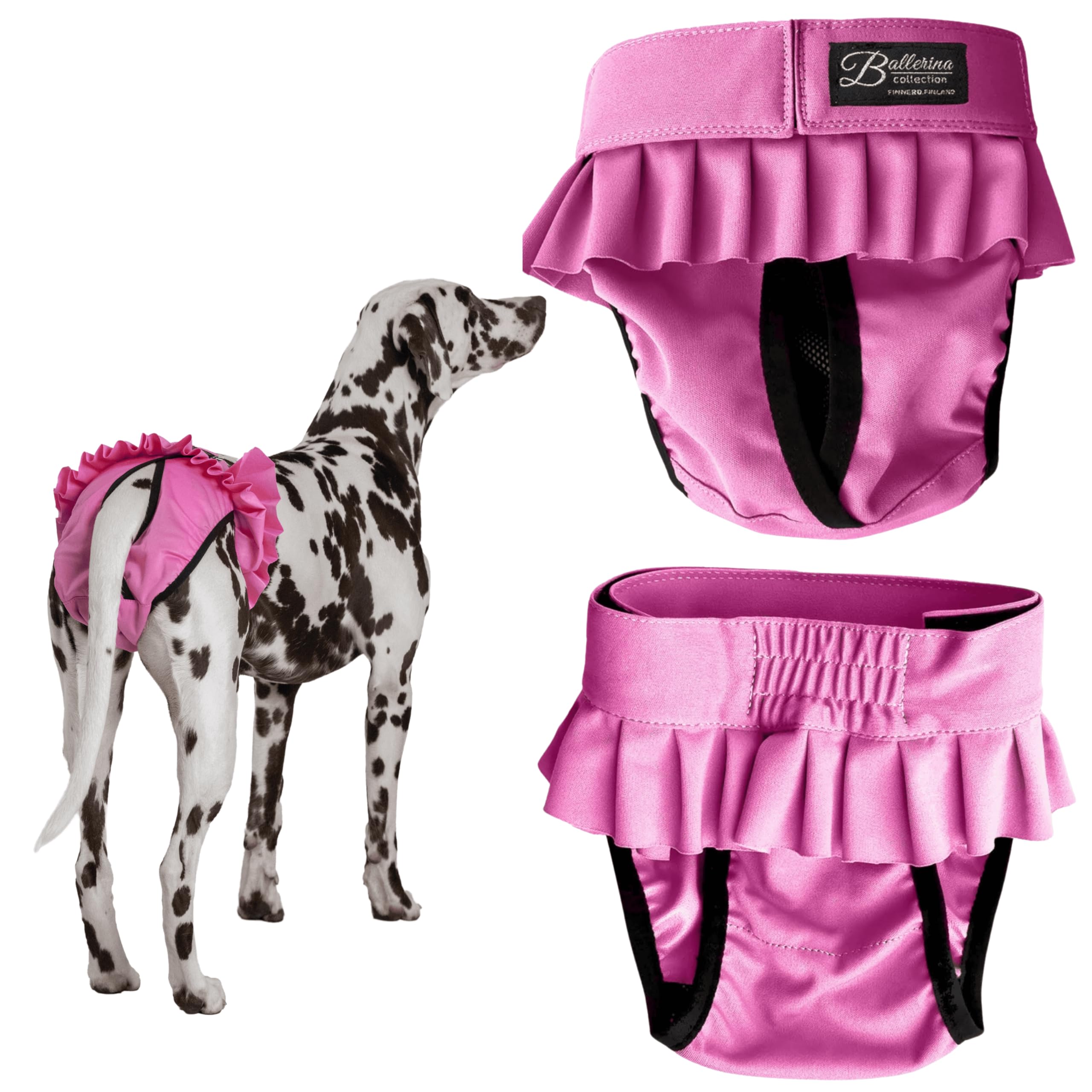 FINNERO Ballerina Dog Diaper – Washable, Reusable, Leak-Proof – Heat, Period & Urine Incontinence Protection – Comfortable, and Stylish Design – Adjustable Fit for Female Dogs – Medium, Pink