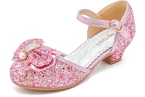 Motasha Girls' Sandals Closed Toe Heels Wedding Party Princess Shoes Sequins Bow for Toddler Little Big Kid