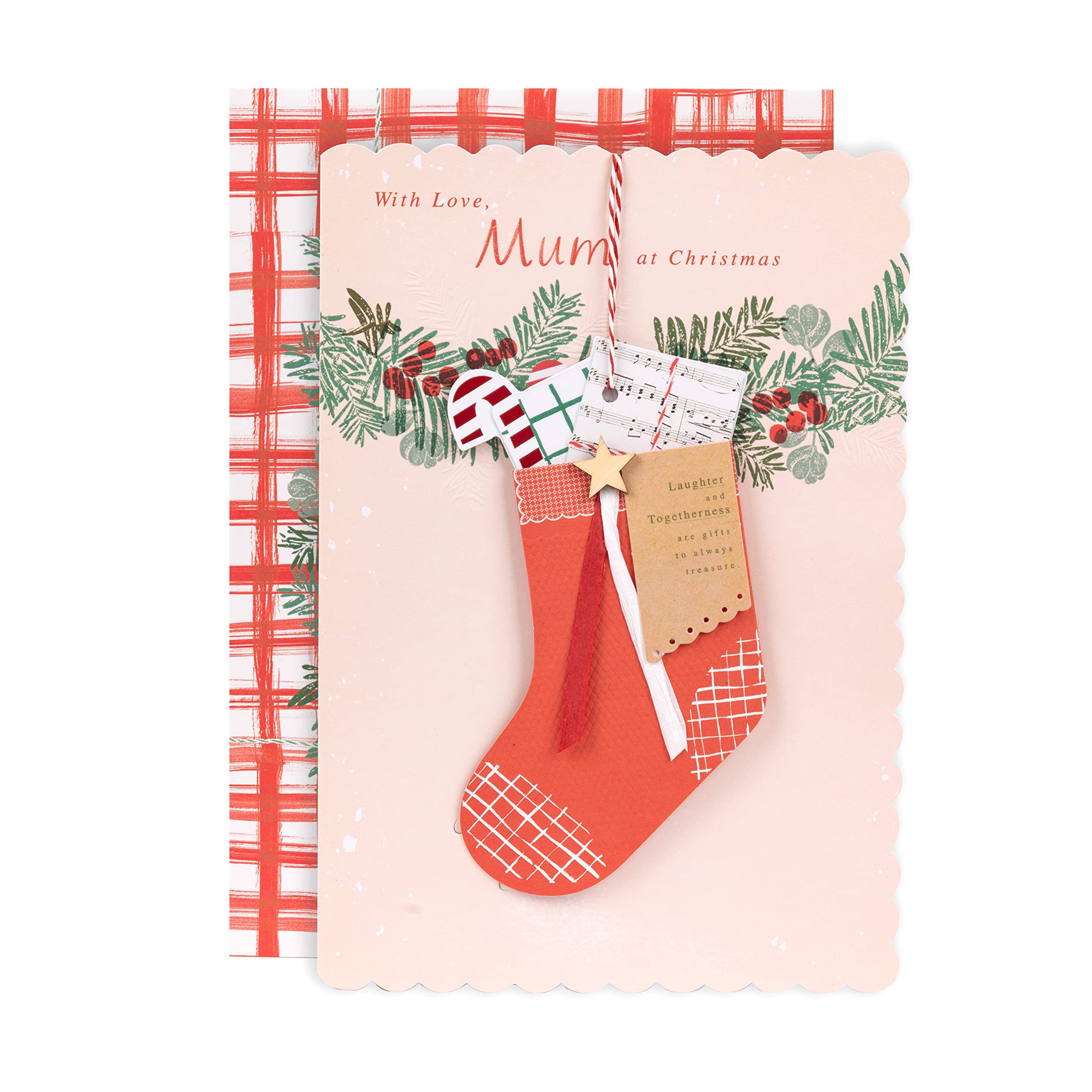 Hallmark Christmas Card for Mum - Traditional Design with Stocking Keepsake