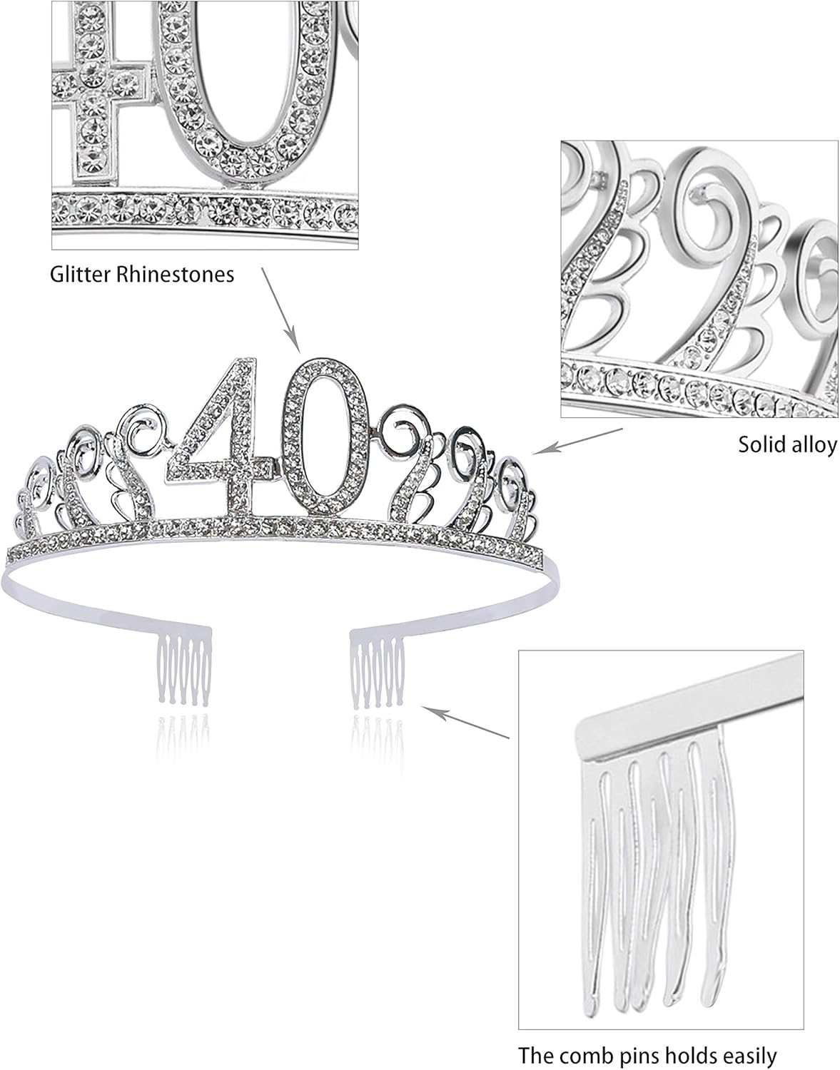 40th Birthday Gifts for Women, 40th Birthday Tiara and Sash, 40th Birthday Party Supplies| 40 & Fabulous Black Glitter Satin Sash, Tiara Birthday Crown, 40th Birthday Party Supplies and Decorations: Health & Personal Care