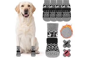 KOOLTAIL Dog Socks to Prevent Licking Paws, Dog Christmas Outfit Shoes for Winter Snow Pavement, Warm Fleece Pet Boots & Paw Protector for Hardwood Floors Anti Slip, Small Medium Large Senior Dogs, L