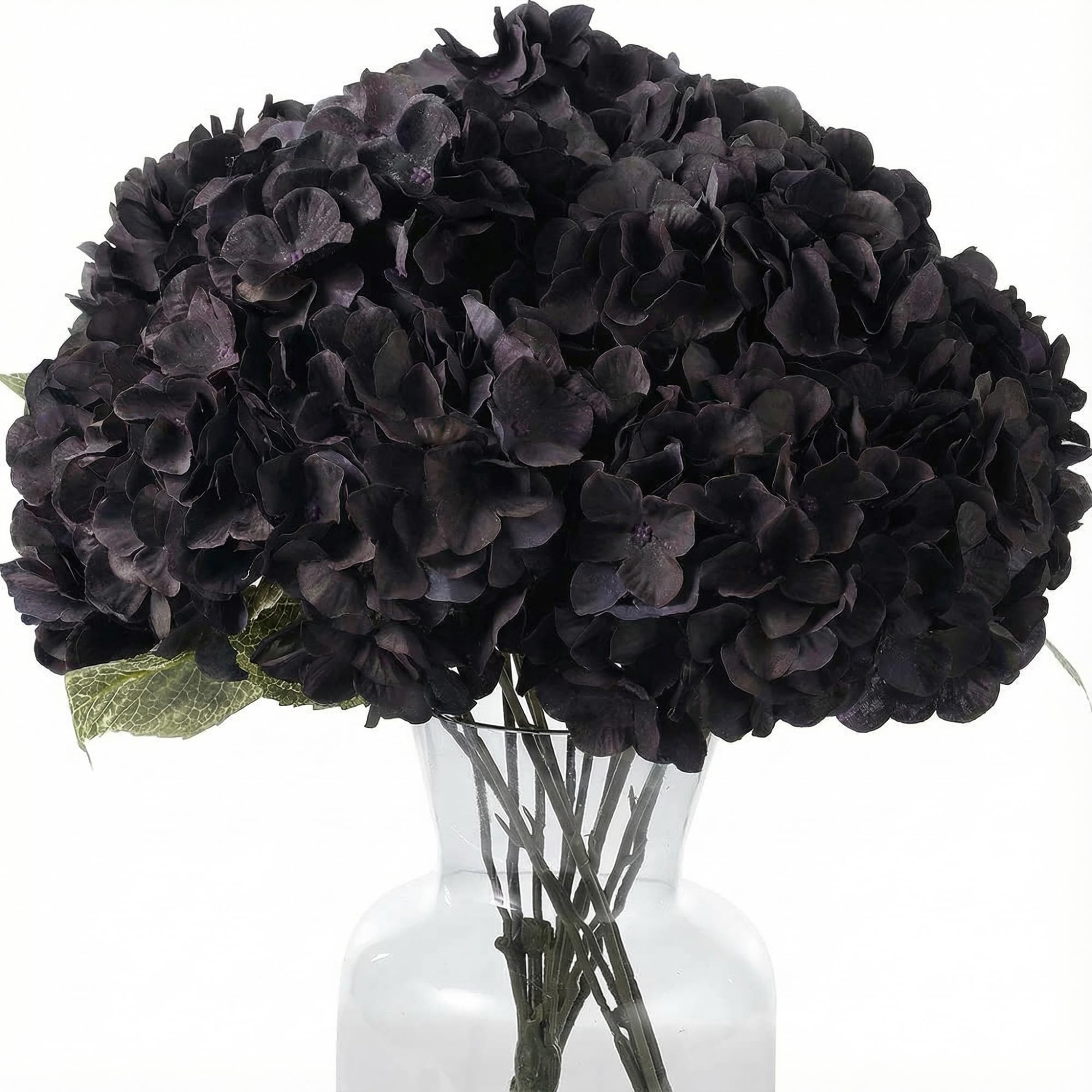 Blooming Paradise 2Bouquets Artificial Fake Flowers Plants Silk Hydrangea Arrangements Wedding Bouquets Decorations Plastic Floral Home Kitchen Garden Party Festival Bar DIY (Black)