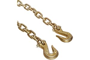 Indusco 23100386 Grade 70 Galvanized Steel Transport Tie Down Chain with Grab Hooks, Yellow Chromate, 3/8" Trade, 16' Length, 6600 lbs Load Capacity