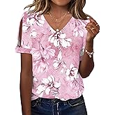 TCOT Women's Short Sleeve Tops Summer Cold Shoulder Button V Neck Shirts Dressy Casual Blouses