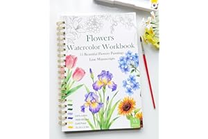 Watercolor Workbook, Water Coloring Book for Adult &Teens Beginners,15 Beautiful Flowers Designs 300gsm Cold Press Cotton Watercolor Paper,Perfect Gifts to Spark Creativity Stress Relief(10.2" x 6.9")