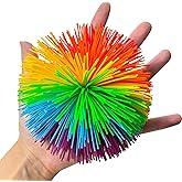 4.5 Inch Large Rainbow Stringy Ball - Silicone Bouncing Fluffy Juggling &amp; Stress Ball for Kids &amp; Adults