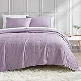 BOURINA Embroidery Quilt Set 3-Piece Oversized Queen Quilt Set Pre-Washed Microfiber Ultra Soft Lightweight Star Embroidery Bedspread Coverlet Set, Lavender