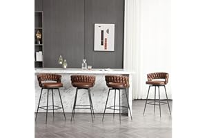 BFZ 30inch Bar Stools Set of 4, Bar Height Bar Stools, 180° Swivel Suede Fabric Stool Chairs with Woven Back and Footrest for Kitchen Island, Cafe, Pub, Bar Counter