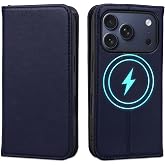 HPOEYNANY Wallet Case for iPhone 18 Pro /17 Pro with Magsafe Card Holder | Genuine Leather Flip Folio,RFID Blocking Card Slots, Kickstand Protective Phone Cover Men,Shockproof Shell