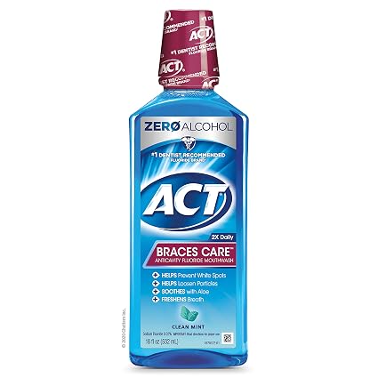 Act Braces Care Ant-Cavity Fluoride Mouthwash, Clean Mint, 18 Ounce (885910553873)