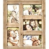 JUMBO DECOR Rustic Distressed Picture Photo Frame Collage - Farmhouse Natural Wood with 5 Openings 4x6 Picture Frame Wall Decor for Wall Hanging