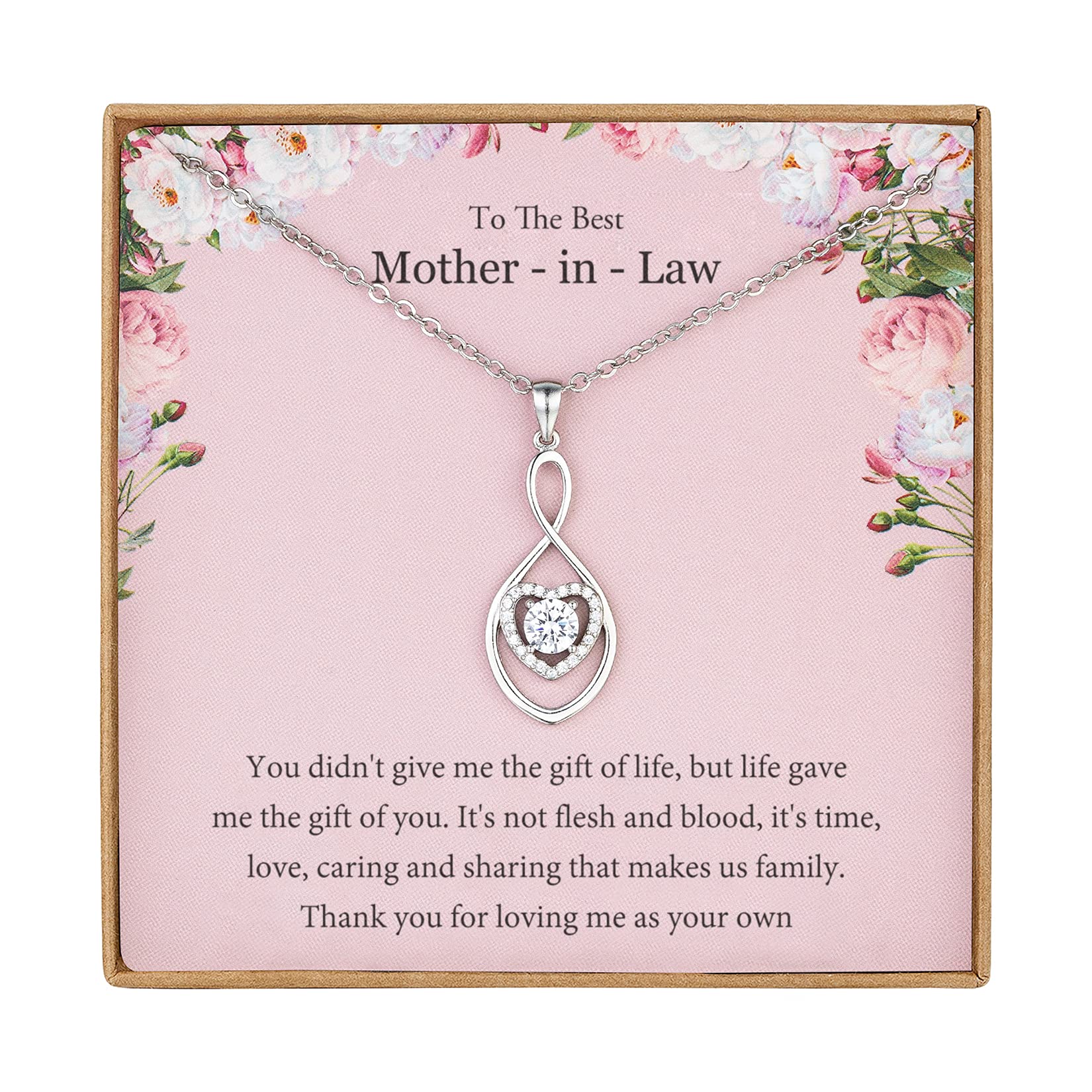 Vanjewnol Mother in Law Gifts from Daughter in Law New Mum Gifts Mother of The Groom Gifts Mother of The Bride Gifts Bonus Mum Necklace Gifts Infinity Heart Silver Necklace for Women N01J