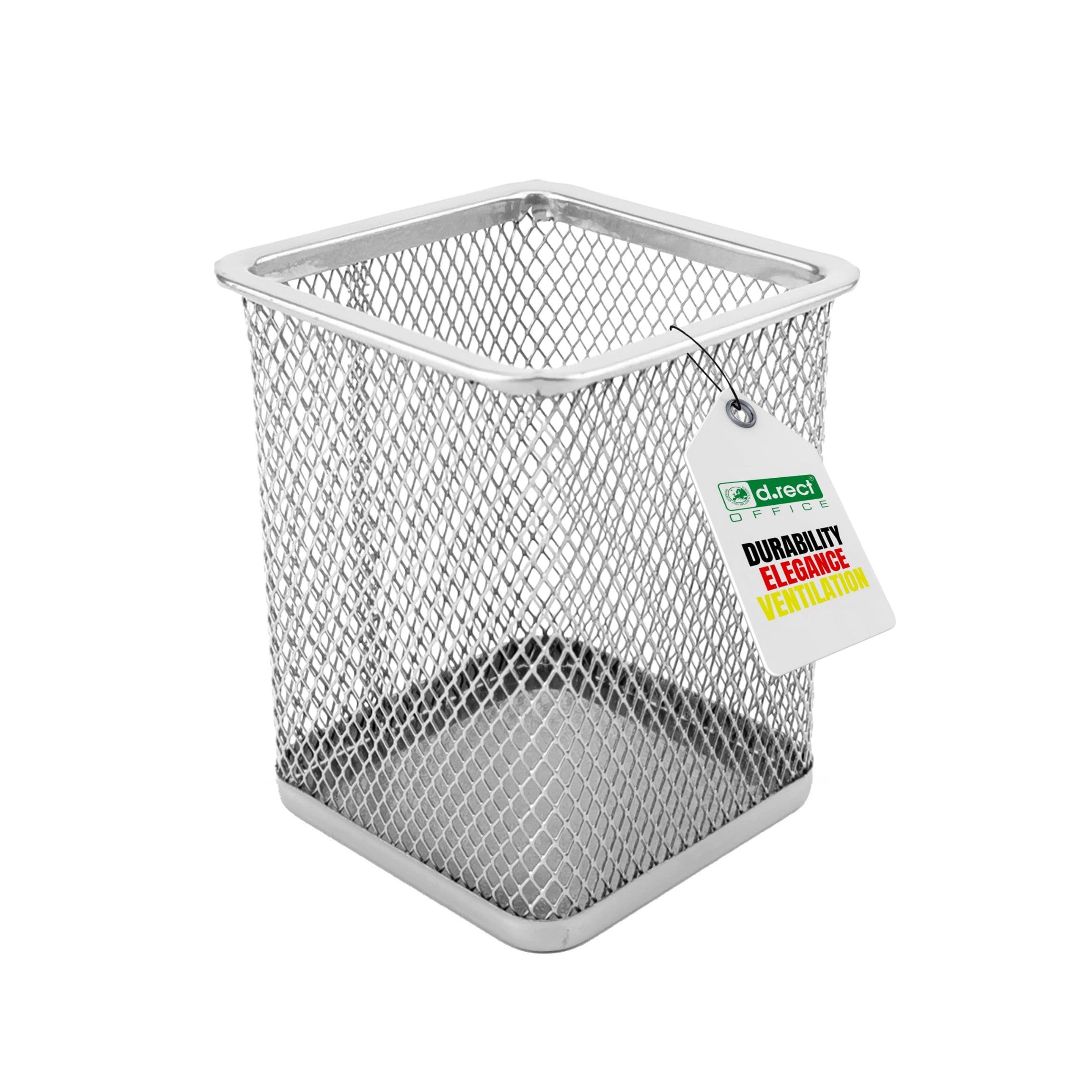 D.RECT Square Metal Pencil Holder | Metal Cube Pen Holder | Multifunction Mesh Cup for Pens | Perfect for School, Office, Home | Silver, (110779)