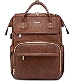 LOVEVOOK Leather Laptop Backpacks for Women 15.6 inch,Travel Backpack Purse Nurse Teacher Backpack Computer Laptop Bag,Professional College Business Work Bag Carry On Backpacks with USB Port,Red Brown