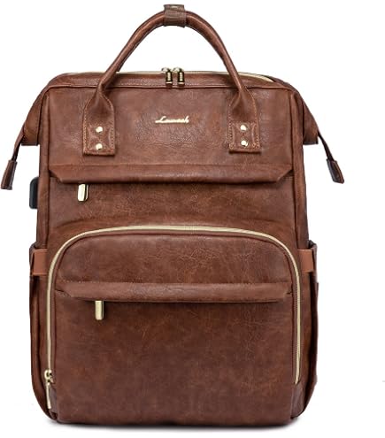 LOVEVOOK Vintage PU Leather 15.6 inch Women's Laptop Backpack, Black, 25L, Water Resistant, USB Charging Port : Electronics