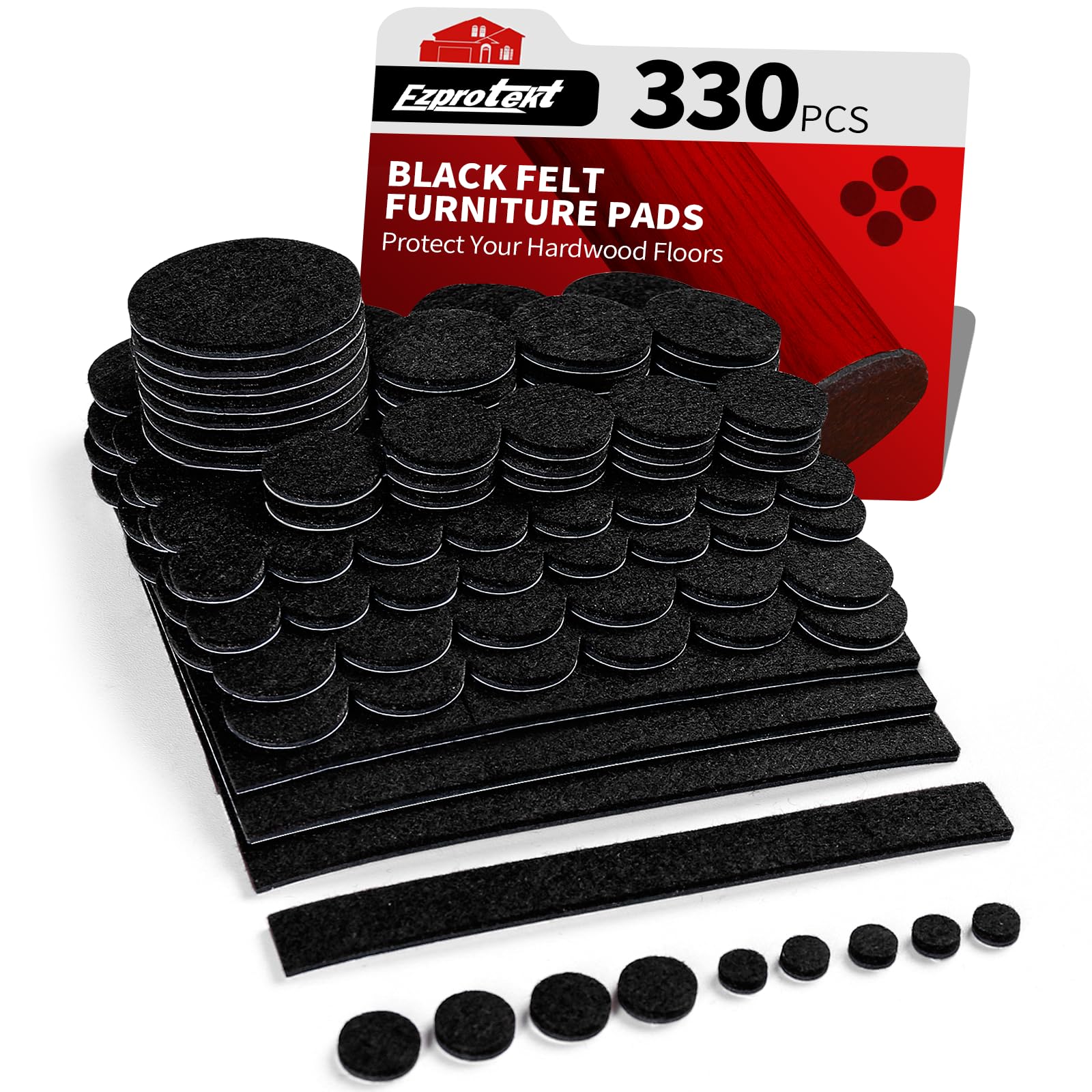 Ezprotekt 330 almohadillas de fieltro para muebles para suelos de madera dura, almohadillas de fieltro autoadhesivas para sillas cortables, protectores de suelo para pies de muebles antiarañazos, almohadillas para escritorio, sofá, cama, mesa, gabinete (n