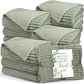 Buryeah 12 Pcs Wedding Flannel Fleece Throw Blanket Bulk with Thank You Card and Ribbon, 50 x 60 in Oeko-TEX Standard 100 Certified Blankets Outdoor Wedding, Guest Party Souvenirs (Sage Green)