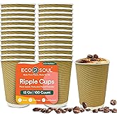 ECO SOUL 12oz Compostable Ripple Cups (100 Pack) – Biodegradable Paper Cups, Non-Toxic Disposable Cups for Hot Drinks, To-Go Coffee Cups, Eco-Friendly & Ripple Paper Cups