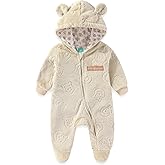 Disney Winnie the Pooh Mickey Mouse Baby Boys Hooded Embossed Faux Fur Pram Coverall Footies with Ears for Newborn and Infant
