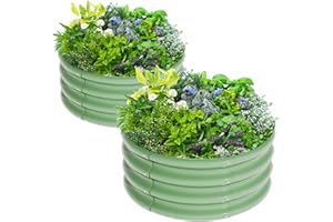 ATRANURE 2Pcs 2X2X1ft Round Raised Garden Bed Kit,Galvanized Raised Garden Beds Outdoor, Metal Planter Box Steel Kit Flower Herb,Vegetables..Grass Green