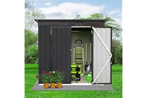 Zevemomo 6 x 4 ft Outdoor Storage Shed, All Weather Metal Shed with Metal Foundation & 2 Lockable Doors, Tool Sheds for Garden, Patio, Lawn, Black