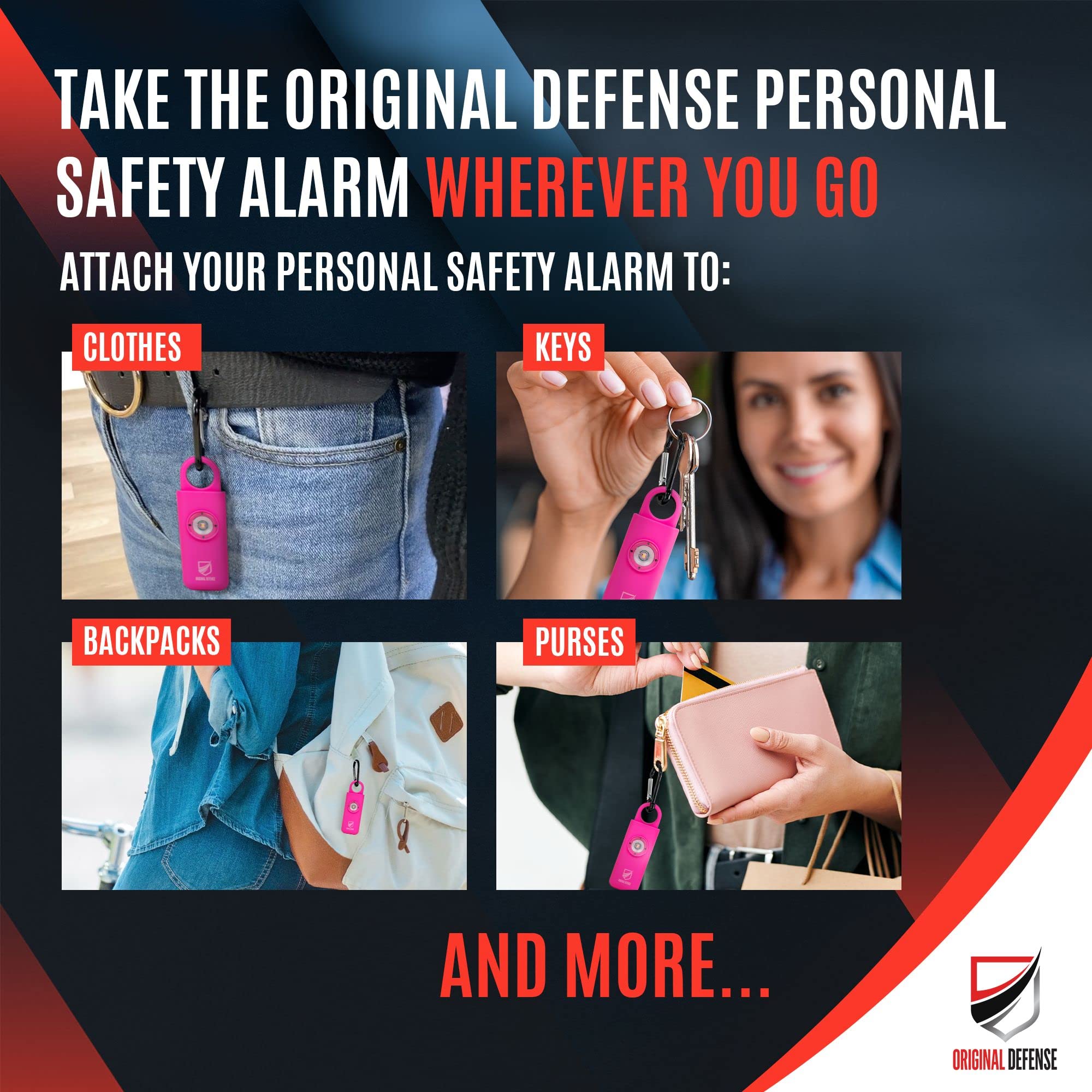 Original Defense® Siren Self-Defense Alarm (Magenta) - 130 dB Keychain Alarm with LED Strobe Light for Women, Children, and Elderly - Police Recommended