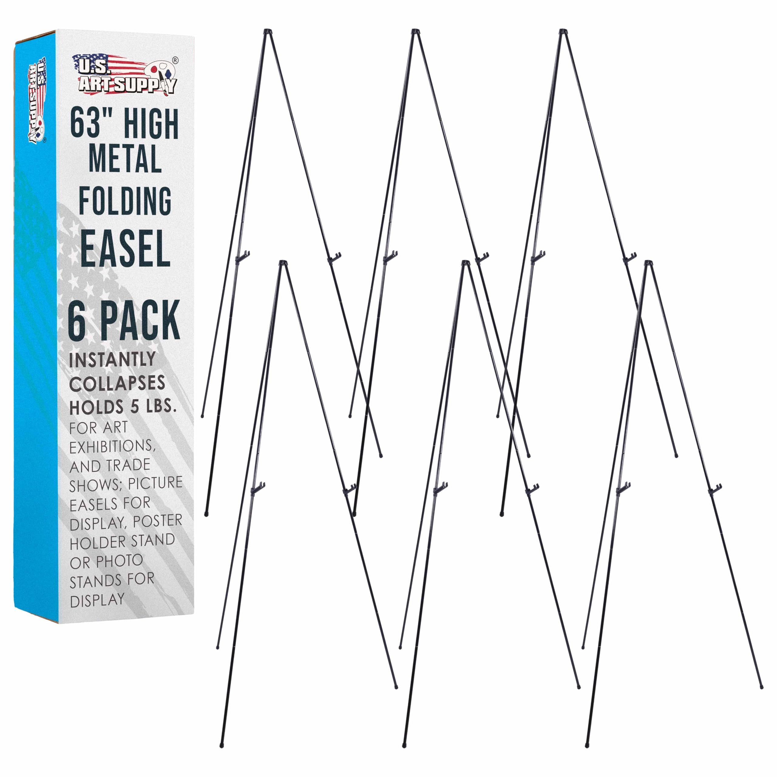 US Art Supply Easy-Folding Easel Black Steel 63" Tall Display Easel (6-Easels)