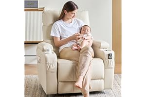 AIRSKY Leather Recliner Chair, Swivel Rocker Recliner Chair, Rocking Chair Nursery, Glider Rocking Chair with Thick Cushion, Oversize Glider Rocking Chair, Nursery Chair with High Back, R2, Beige