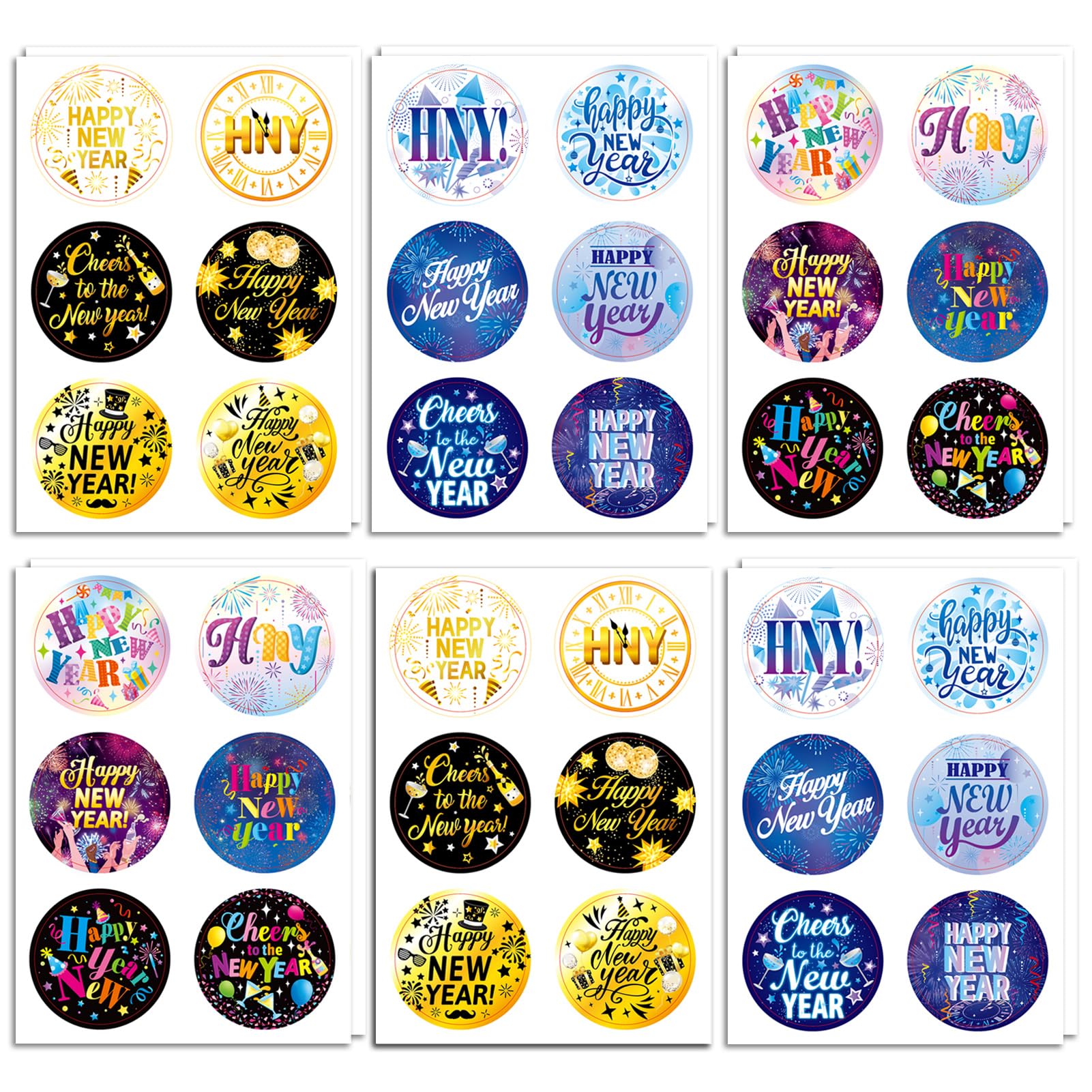 HOWAF 72pcs Happy New Year Stickers 2026, Colorful NYE Stickers Round Labels for Gift Box Cards for Happy New Years Eve Decorations 2026 NYE Party Supplies