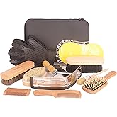 Horse Grooming Kit （10-Piece） with Tote，Horse Cleaning Tool Set with Assorted Hair and Curry Comb, Hoof Pick Sweat Scraper，Gr