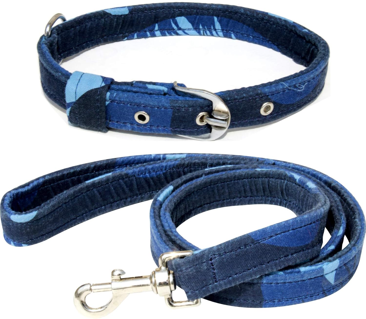 S.Blaze Dog Belt Combo of 3D Printed 1 inch Blue Color Dog Collar & Dog