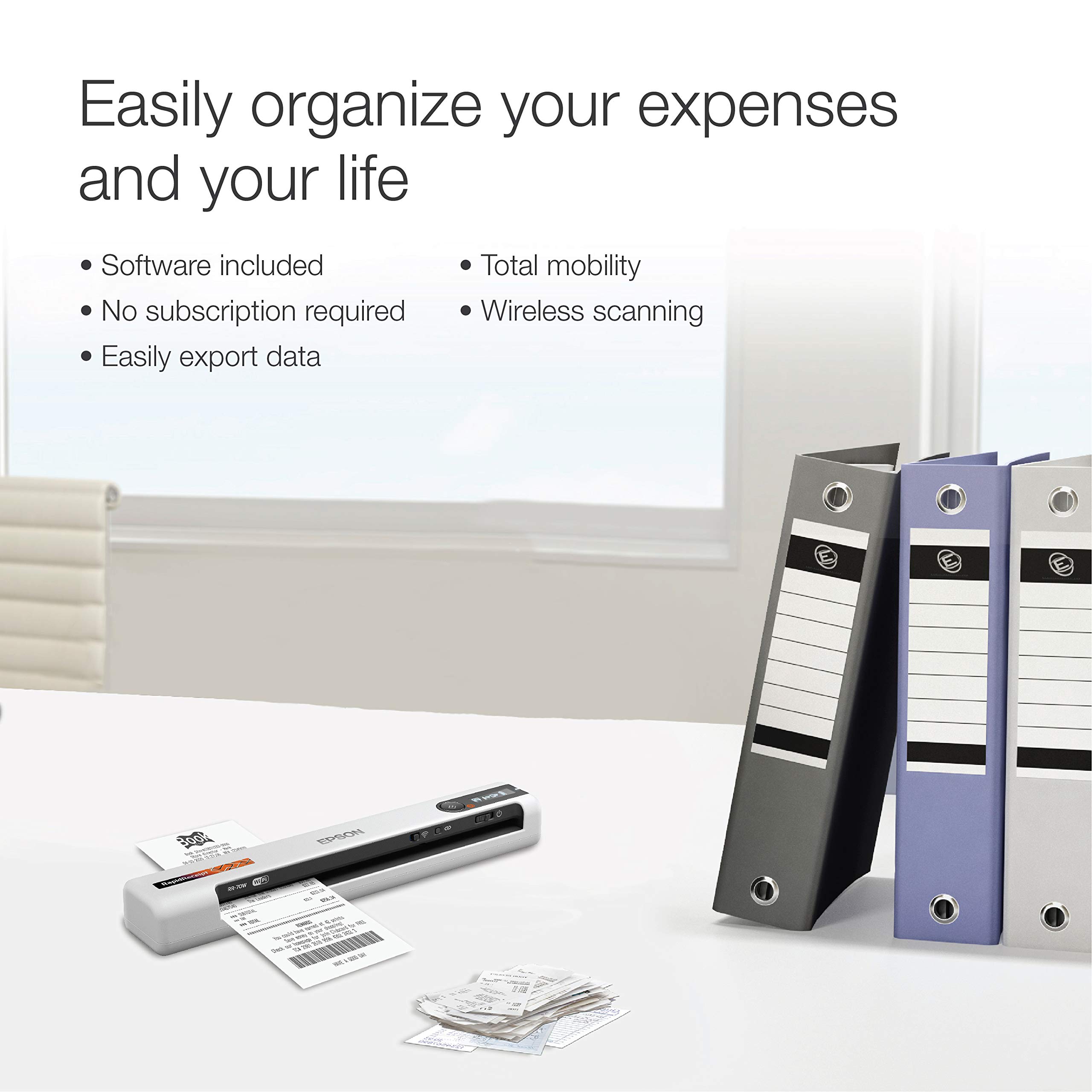 Epson RapidReceipt RR-600W Wireless Desktop Color Duplex Receipt and Document Scanner Bundle with Epson RapidReceipt RR-70W Wireless Mobile Receipt and Color Document Scanner