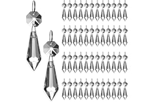 HDCRYSTALGIFTS 50 x Clear Glass Icicle Chandelier Beads (38mm & Silver Hoop Clips)