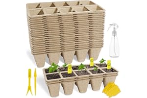 SYITCUN 200 Cells Seed Starter Tray, 20 Pack Biodegradable Seed Starter Kit, Peat Pots for Seedlings with 200 Plant Labels, 2 Seed Planting Tool and 1 Spray Bottle