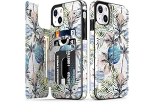LETO for iPhone 15 Case Flip Folio Leather Wallet - Fashionable Flower Designs - Card Slots,Kickstand - Protective Phone Case for Women and Girls - 6.1" - Coconut Trees