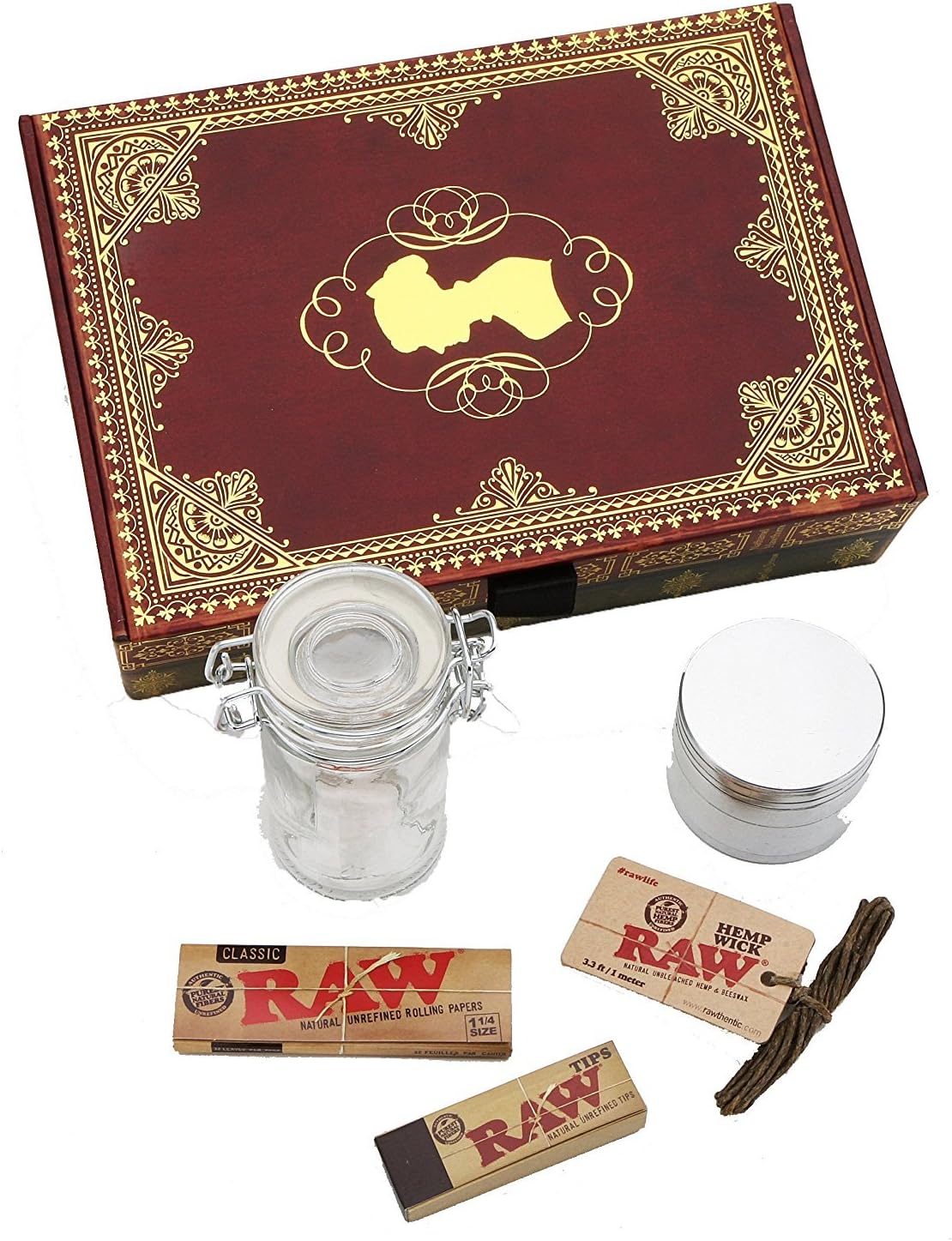 Double Stack "Treasure Island" Book Stash Box - Tobacco Box, Rolling Kit, Cigerette Rolling Tray, 5 Pc. Bundle